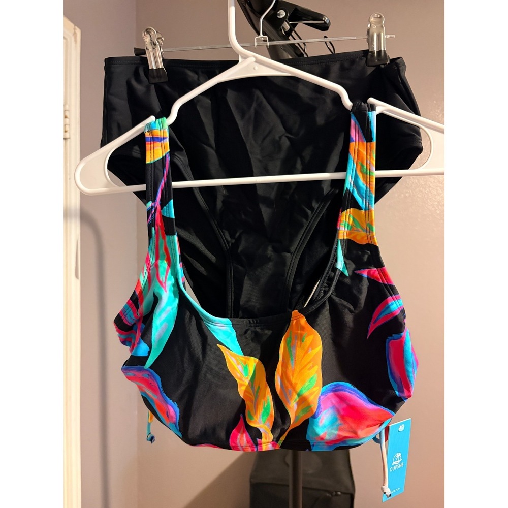 Cupshe Black‎ Tropical Print Bikini Swimsuit Set Removable Pads M DAA12C4D020AZ